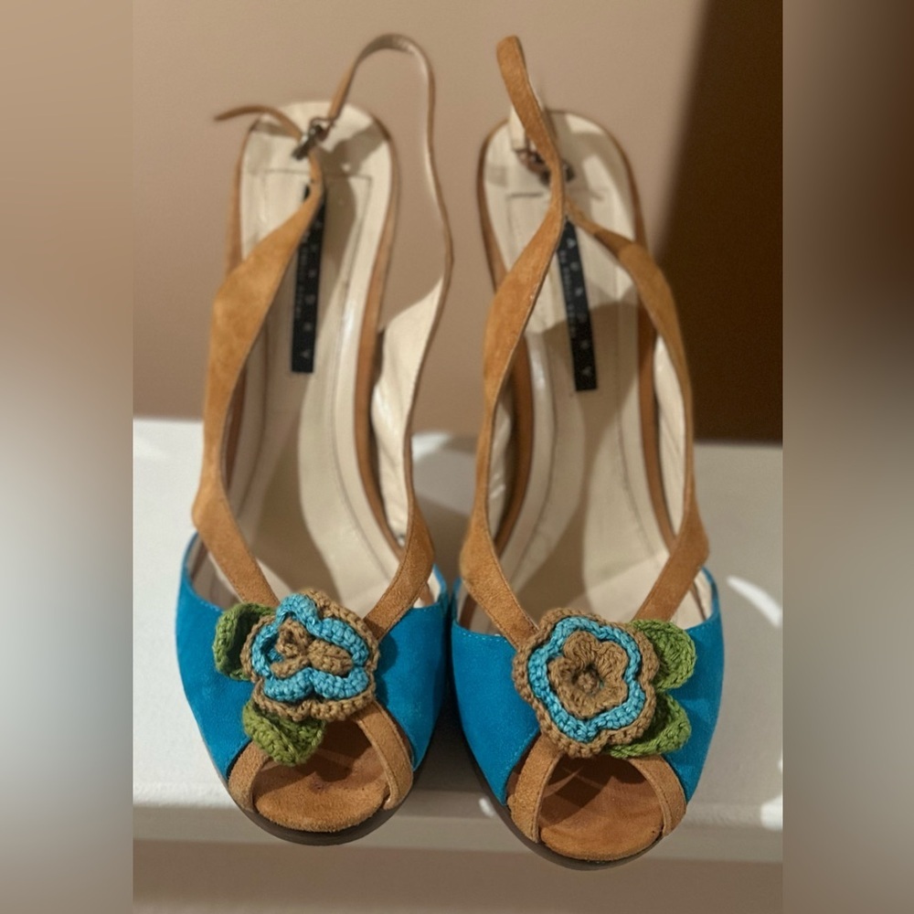 Women’s Laundry By Shelli Segal Suede Crochet Heel Flower Slingback Open toe 10.
